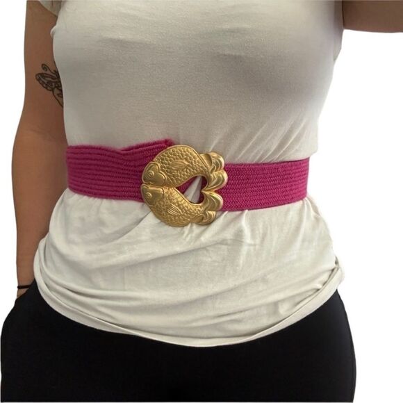 Vintage 90s Details gold tone embossed koi fish heart buckle - Picture 2 of 7